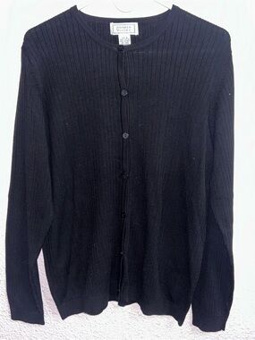 Jennifer Moore Men's Black Ribbed Button Cardigan
